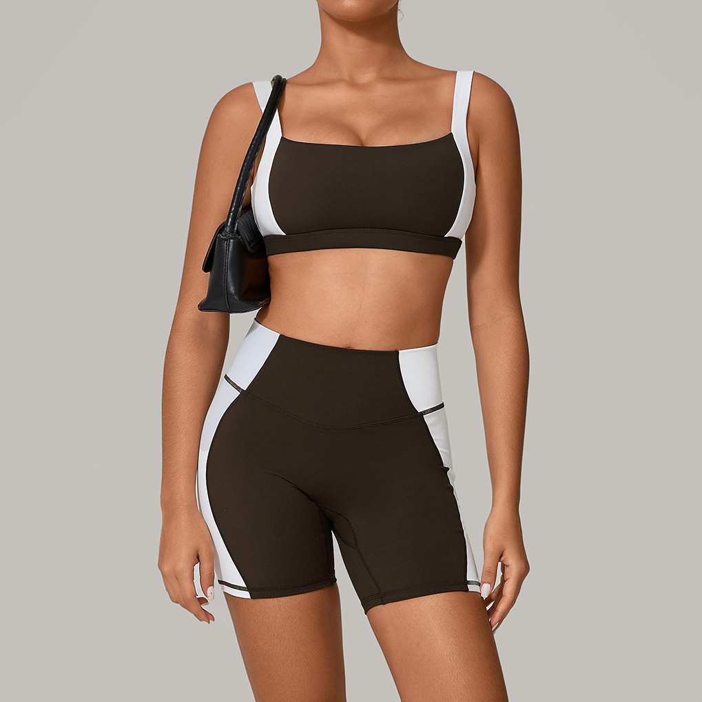 Yoga Và Fitness - Patchwork Backless Sports Bra Skinny Shorts